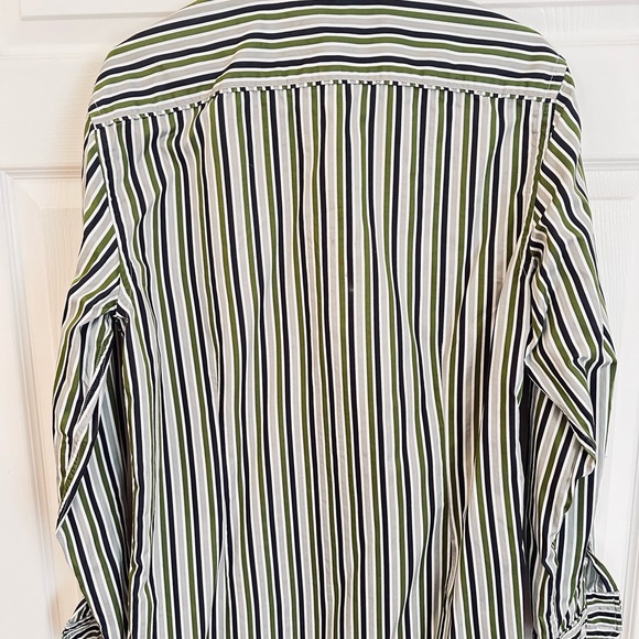 Medium RW&Co Button down Shirt. Olive Green with light and dark grey stripe - Picture 4 of 4